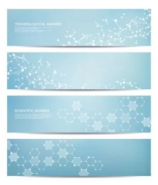 Set of modern scientific banners. Molecule structure DNA and neurons. Abstract Stock Illustration