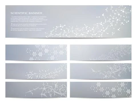 Set of modern scientific banners. Molecule structure DNA and neurons. Abstract Stock Illustration