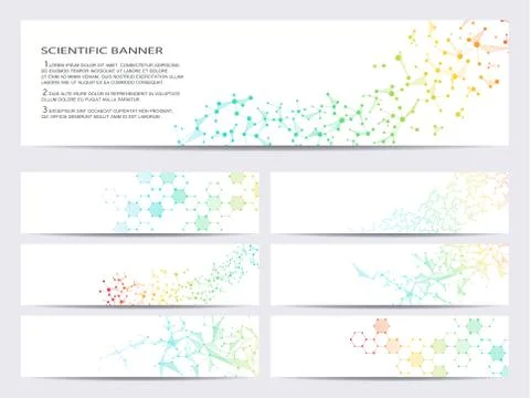Set of modern scientific banners. Molecule structure DNA and neurons. Abstract Stock Illustration