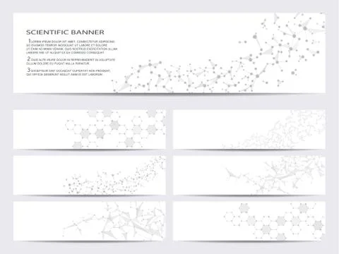 Set of modern scientific banners. Molecule structure DNA and neurons. Abstract Stock Illustration