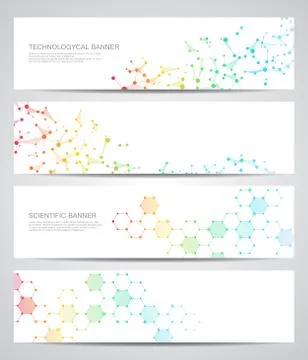 Set of modern scientific banners. Molecule structure DNA and neurons. Abstract Stock Illustration