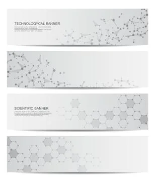 Set of modern scientific banners. Molecule structure DNA and neurons. Abstract Stock Illustration