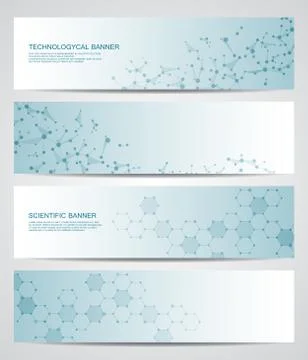 Set of modern scientific banners. Molecule structure DNA and neurons. Abstract Stock Illustration