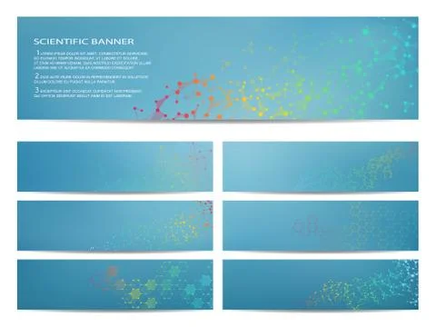 Set of modern scientific banners. Molecule structure DNA and neurons. Abstract Stock Illustration