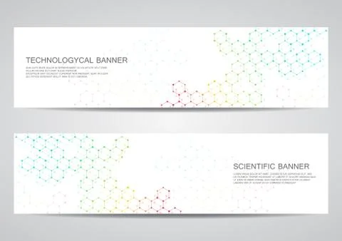 Set of modern scientific banners. Molecule structure DNA and neurons. Abstract Stock Illustration