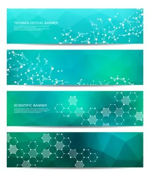 Set of modern scientific banners. Molecule structure DNA and neurons. Abstract Stock Illustration