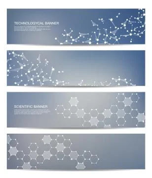 Set of modern scientific banners. Molecule structure DNA and neurons. Abstract Stock Illustration