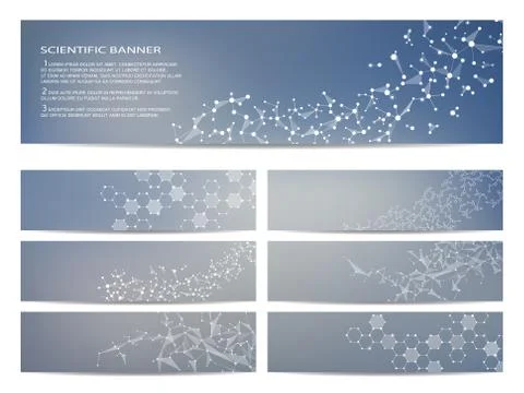 Set of modern scientific banners. Molecule structure DNA and neurons. Abstract Stock Illustration