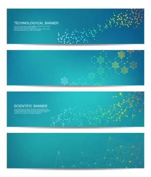 Set of modern scientific banners. Molecule structure DNA and neurons. Abstract Stock Illustration