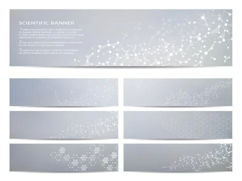 Set of modern scientific banners. Molecule structure DNA and neurons. Abstract Stock Illustration