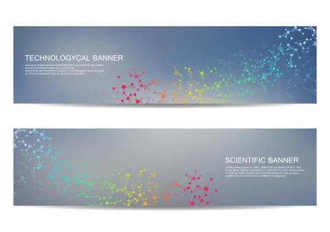 Set of modern scientific banners. Molecule structure DNA and neurons. Abstract Stock Illustration