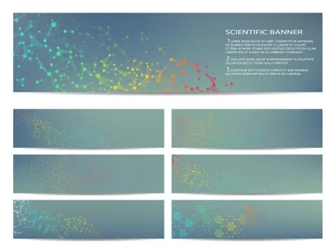 Set of modern scientific banners. Molecule structure DNA and neurons. Abstract Stock Illustration