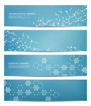 Set of modern scientific banners. Molecule structure DNA and neurons. Abstract Stock Illustration