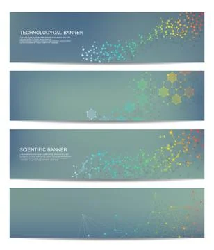 Set of modern scientific banners. Molecule structure DNA and neurons. Abstract Stock Illustration