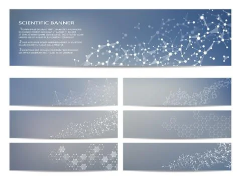 Set of modern scientific banners. Molecule structure DNA and neurons. Abstract Stock Illustration