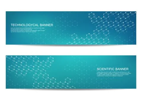 Set of modern scientific banners. Molecule structure DNA and neurons. Abstract Stock Illustration