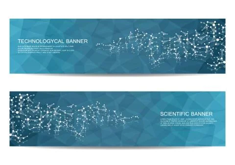 Set of modern scientific banners. Molecule structure DNA and neurons. Abstract Stock Illustration