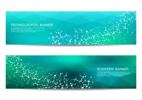 Set of modern scientific banners. Molecule structure DNA and neurons. Abstract Stock Illustration