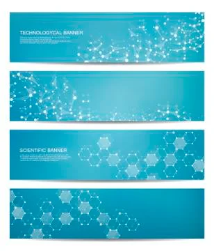 Set of modern scientific banners. Molecule structure DNA and neurons. Abstract Stock Illustration