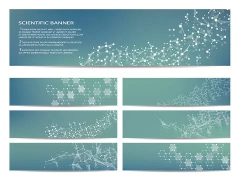 Set of modern scientific banners. Molecule structure DNA and neurons. Abstract Stock Illustration