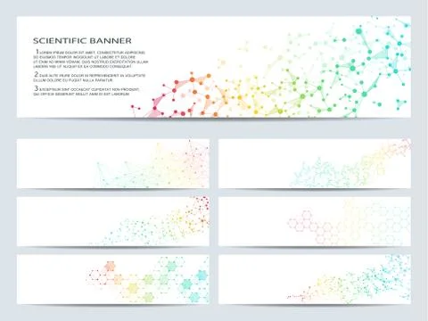 Set of modern scientific banners. Molecule structure DNA and neurons. Abstract Stock Illustration