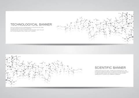 Set of modern scientific banners. Molecule structure DNA and neurons. Abstract Stock Illustration