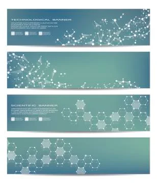 Set of modern scientific banners. Molecule structure DNA and neurons. Abstract Stock Illustration