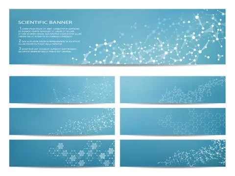 Set of modern scientific banners. Molecule structure DNA and neurons. Abstract Stock Illustration