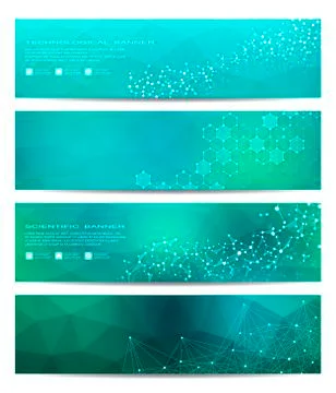 Set of modern scientific banners. Molecule structure DNA and neurons. Abstract Stock Illustration