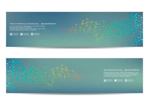 Set of modern scientific banners. Molecule structure DNA and neurons. Abstract Stock Illustration