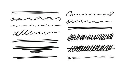 Set of modern scribble doodles, swirls, waves, strikethroughs. Collection of Stock Illustration
