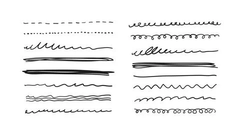 Set of modern scribbles, swirls, waves, strikeouts. Collection of linear elem Illustrazione stock