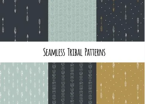 Set of modern seamless hand drawn geometric tribal patterns. Vector navajo Stockillustratie