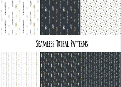 Set of modern seamless hand drawn geometric tribal patterns. Vector navajo 库存插图