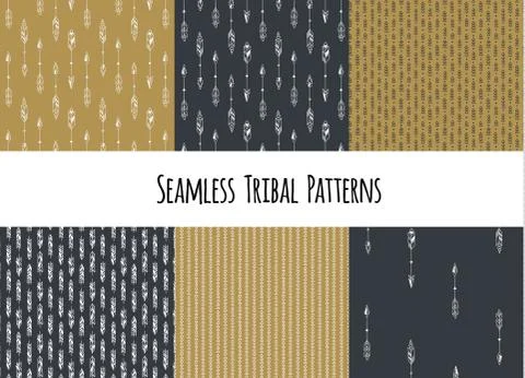 Set of modern seamless hand drawn geometric tribal patterns. Vector navajo Illustrazione stock