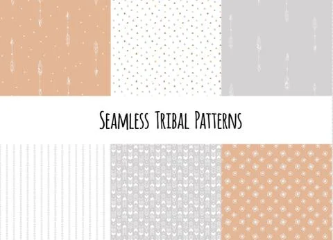 Set of modern seamless hand drawn geometric tribal patterns. Vector navajo Stockillustratie