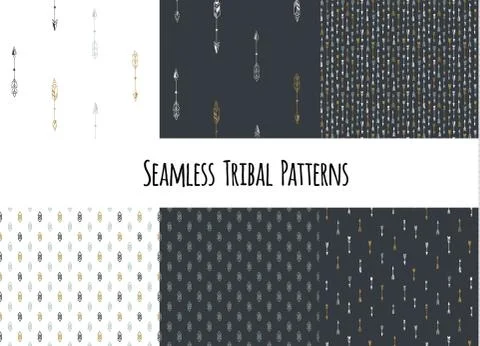Set of modern seamless hand drawn geometric tribal patterns. Vector navajo Stock Illustration