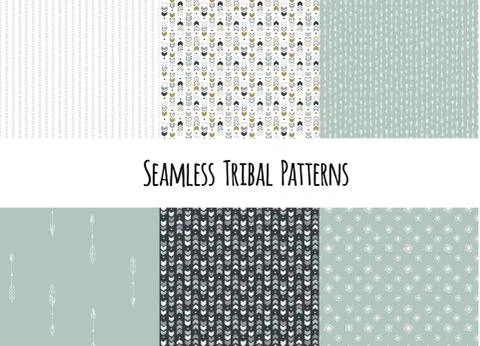 Set of modern seamless hand drawn geometric tribal patterns. Vector navajo Stock Illustration