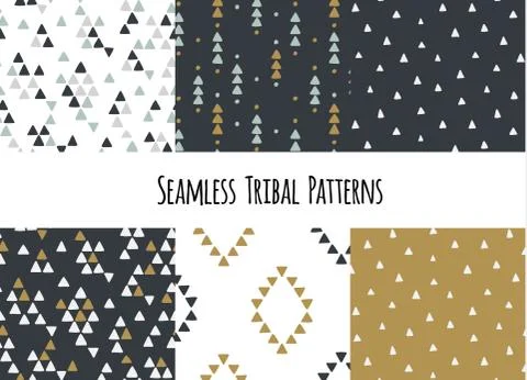 Set of modern seamless hand drawn geometric tribal patterns. Vector navajo Stock Illustration