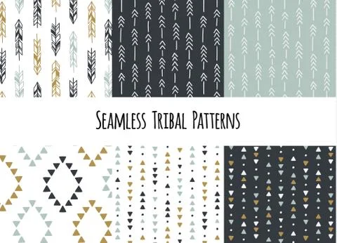 Set of modern seamless hand drawn geometric tribal patterns. Vector navajo Stock Illustration
