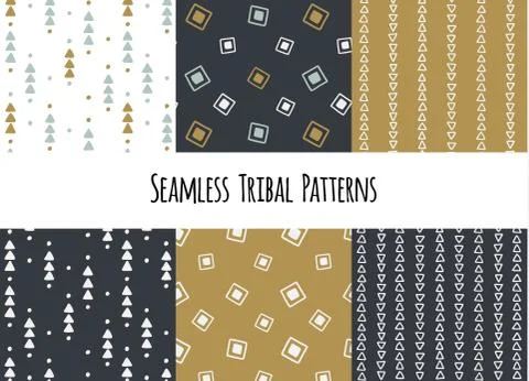 Set of modern seamless hand drawn geometric tribal patterns. Vector navajo イラスト素材