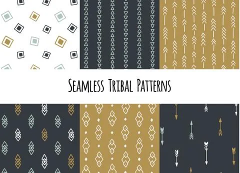 Set of modern seamless hand drawn geometric tribal patterns. Vector navajo Stock Illustration