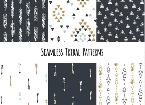 Set of modern seamless hand drawn geometric tribal patterns. Vector navajo Illustrazione stock