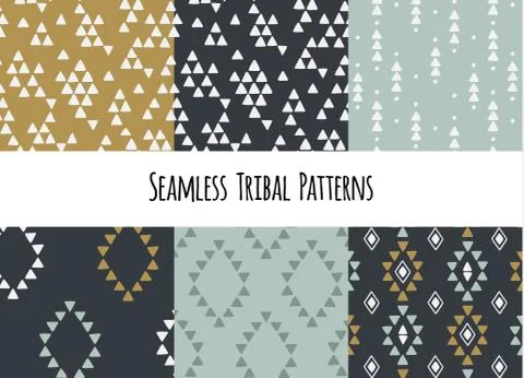 Set of modern seamless hand drawn geometric tribal patterns. Vector navajo Stockillustratie