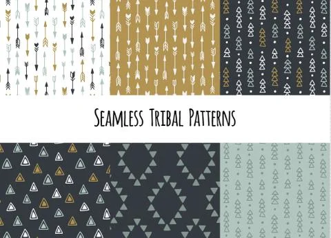 Set of modern seamless hand drawn geometric tribal patterns. Vector navajo Stockillustratie