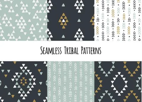 Set of modern seamless hand drawn geometric tribal patterns. Vector navajo イラスト素材