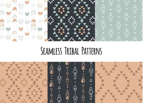 Set of modern seamless hand drawn geometric tribal patterns. Vector navajo イラスト素材