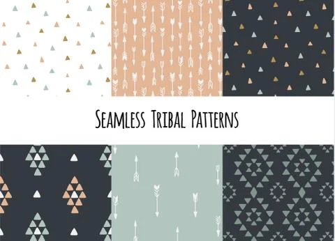 Set of modern seamless hand drawn geometric tribal patterns. Vector navajo Stockillustratie