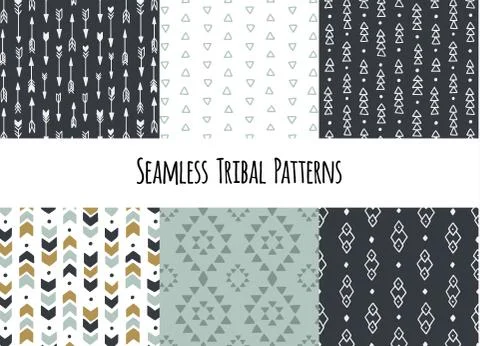Set of modern seamless hand drawn geometric tribal patterns. Vector navajo イラスト素材