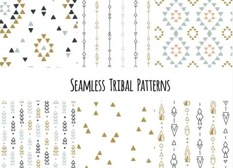 Set of modern seamless hand drawn geometric tribal patterns. Vector navajo Stockillustratie